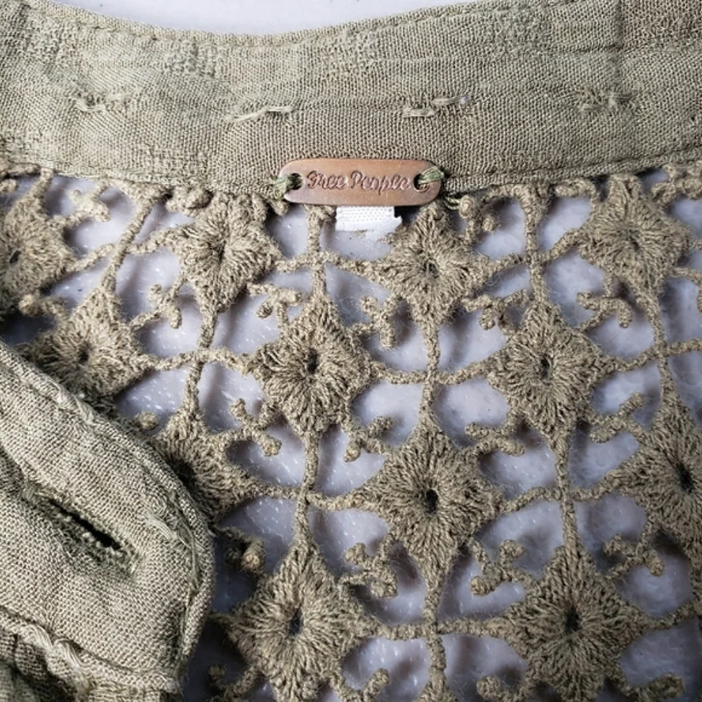 Free People The Best Buttondown Crochet Back Romantic Neutral Rayon Boho Lace ML - Picture 5 of 11